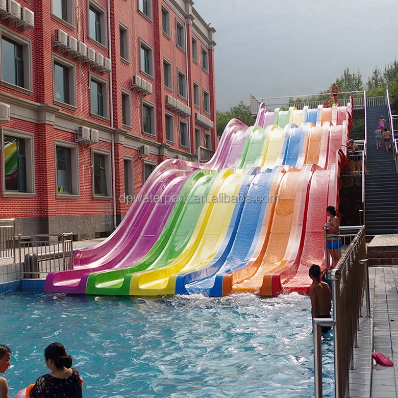 Commercial Fiberglass Rainbow Racing Slide with 10m Height 43m Length and 8-10mm Thickness for Water Parks