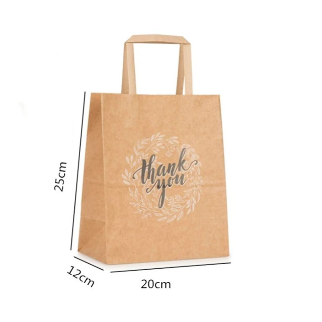 thank you custom brown krfat paper bags with flat paper handle