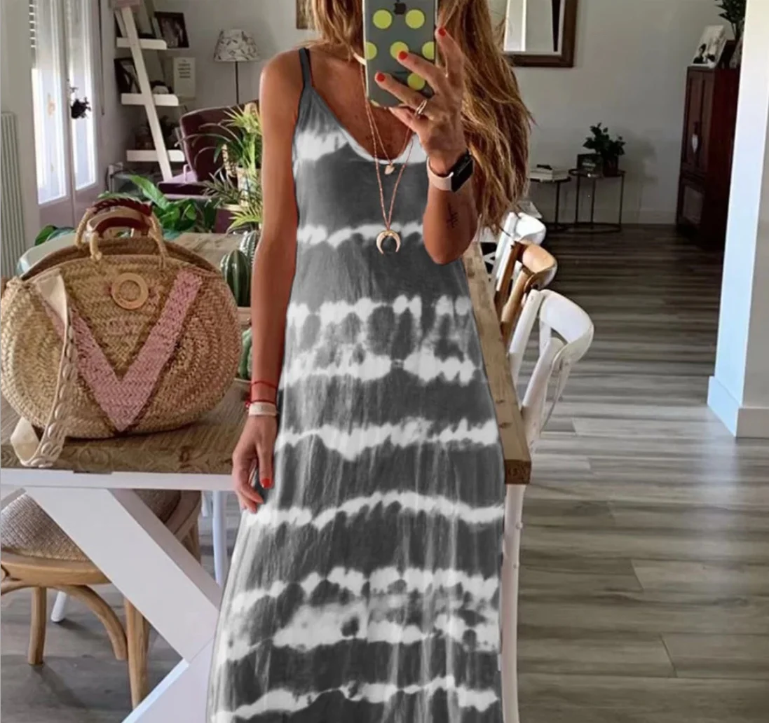 Tie Dye Spaghetti Strap V-neck Maxi 