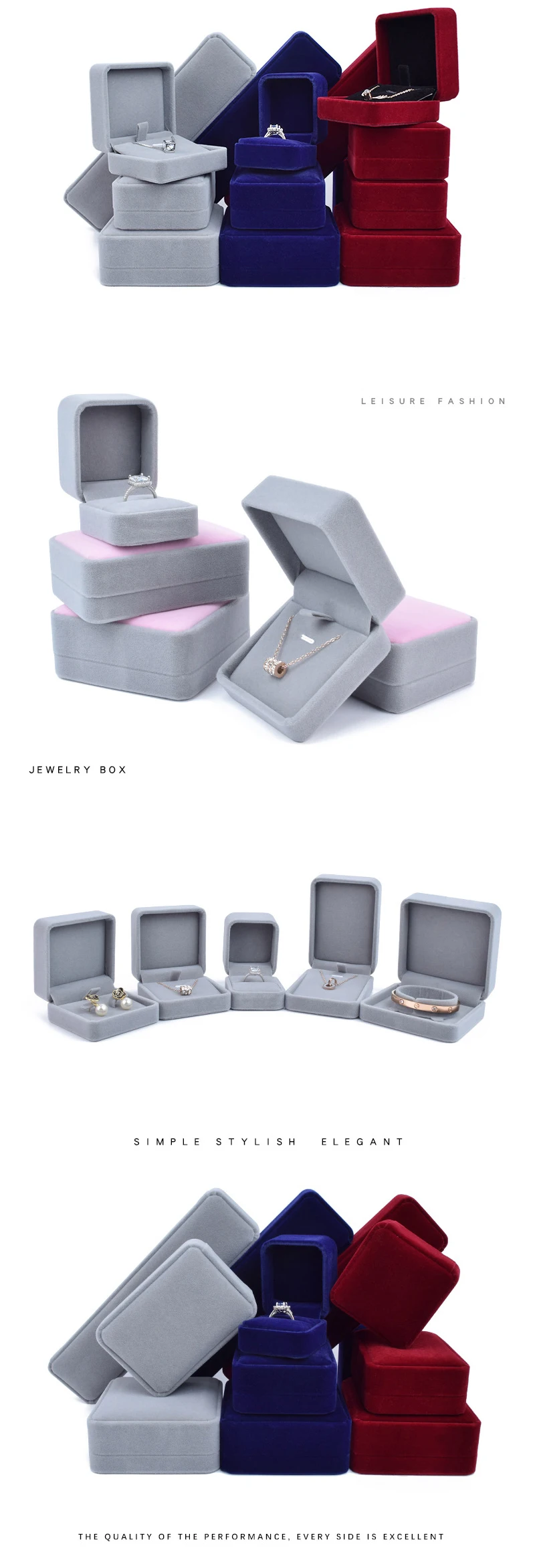 product custom velvet jewelry storage box with logo for ring earring necklace bracelet gift packaging jewelry set box-5