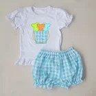 Tops Baby Baby Girl Outfits 2020 Newest White Tops Aqua Seersucker Short Baby Girl Boutique Summer Outfit Set