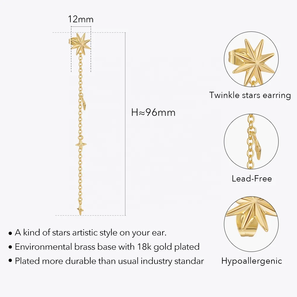 Original Design 18K Gold Plated Brass Jewelry Piercing Star Ear Stud Chain Tassel For Women Accessories Drop Earrings E221483
