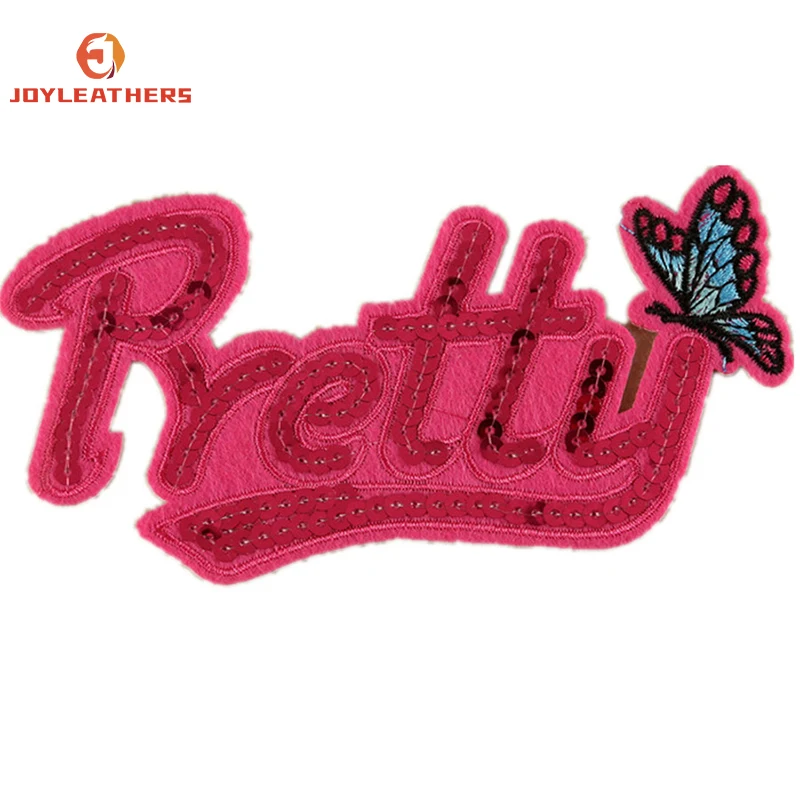 Cartoon Peach Pink Letter Butterfly Patches Variety Letters Iron On for Clothes Sequin Patches