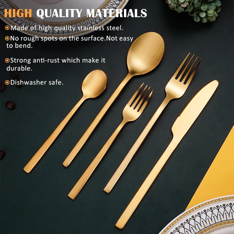 Square Handle Bestek Set Cutlery Metal Knife Spoon Fork Hotel Silverware Stainless Home Steel Sets - Buy Cutlery Set,Gold Cutlery Set,Bestekset Product on Alibaba.com