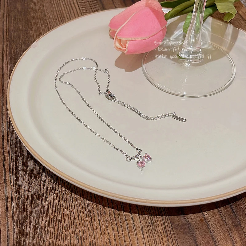 Hot sales in 2023 luxury personalized temperament zircon cherry titanium steel fashion jewelry necklaces