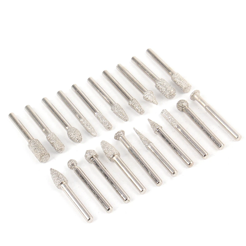 20pcs Set 6mm Shank Vacuum Brazed Diamond Drill Bit Burr Grinding Head