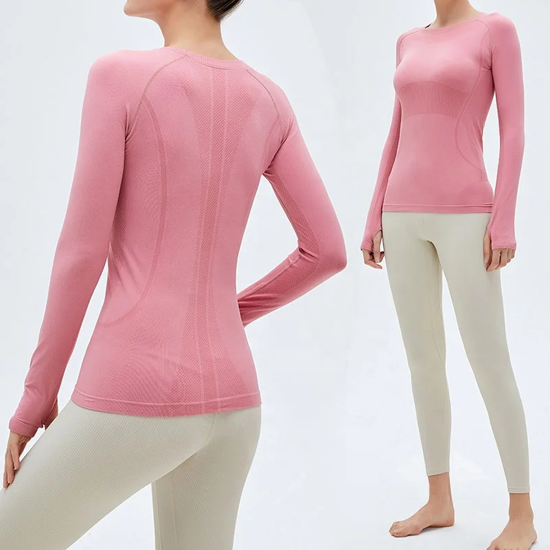 Women Long Sleeve Dry Slim Fit Gym Clothing Fitness T-Shirts Sports Yoga T-Shirt