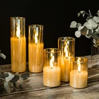 Led Candle Best Seller Set Of 5 Home Decoration Pillar Golden Glass Led Candle