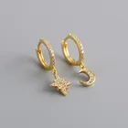 Silver Earring Silver Diamond Zircon Star And Moon Ear Buckle S925 Sterling Silver Asymmetric Earring