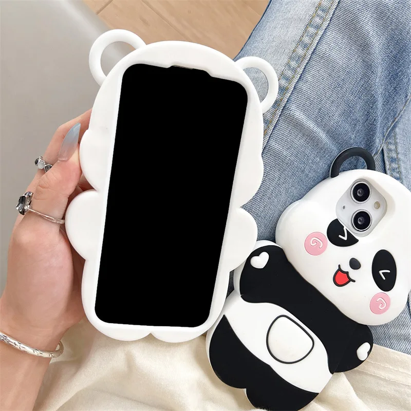 Shockproof Rubber Cover Silicone Panda Cartoon Hugging Cat Girl Cute Phone Case for Apple iPhone 15 14 13 12 pro max 11