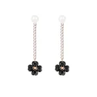 Long Earrings Elegant Black Diamond Four-leaf Clover Long Tassel Pearl Earrings