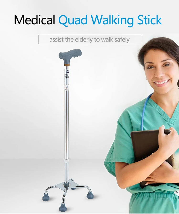 Height Adjustable Telescopic Retractable Aluminum Medical Quad Cane