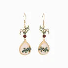 Earrings Jade Vintage Jewelry Ethnic Style Earrings Imitation White Jade Drop-shaped Fish Ear Hook Earrings