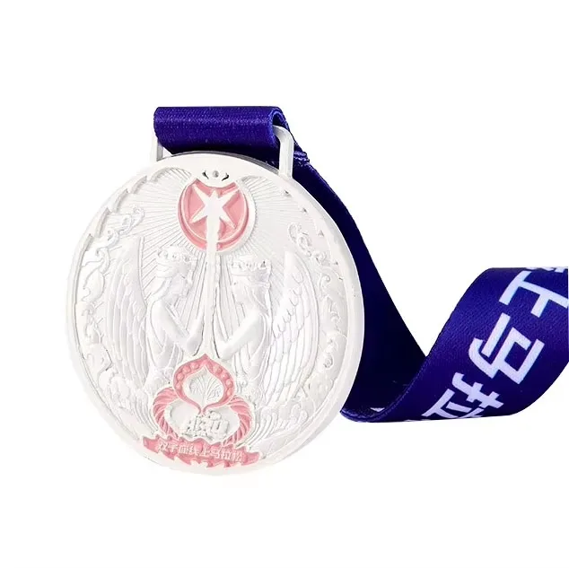 High Quality Custom Marathon Medal Souvenir Zinc Alloy Sport Silver Metal Medals With Ribbon supplier