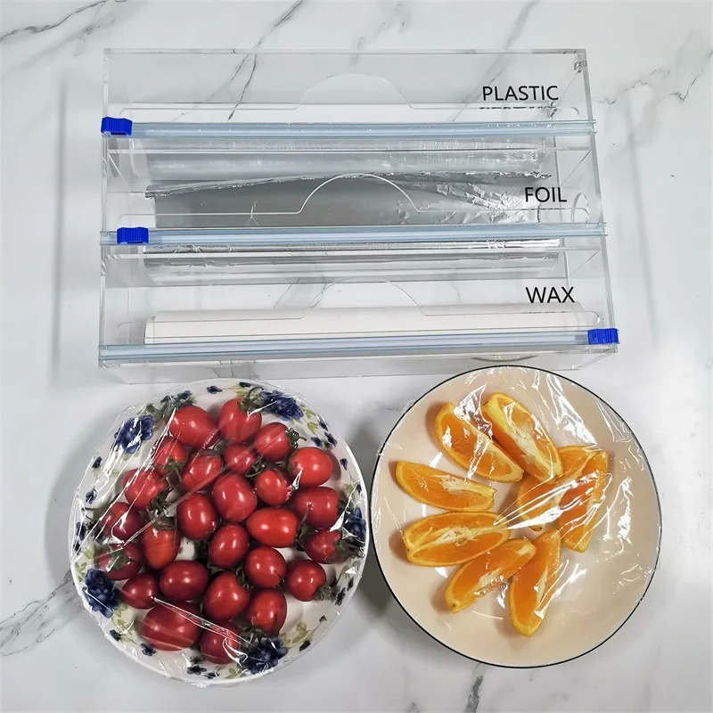 2023  hot sale kitchen cutting tools acrylic 3 in 1 cling film cutter plastic wrap