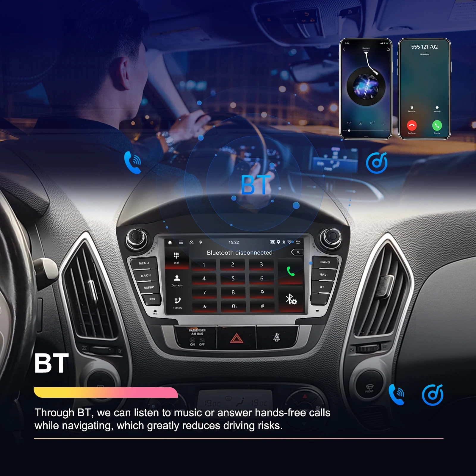 Podofo 7'' 2+64GB Android Car Radio Stereo Wireless Carplay Android Auto Wifi DVR EQ GPS for Hyundai Tucson/IX35 2009-2015 OEM A4251 manufacture