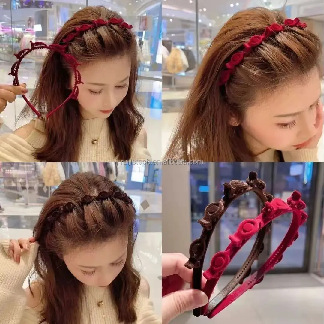 Women's Simple Non-Slip Braided Hair Accessory Red Organized Hair Hoop for Baby Department Fashionable Sweet All New