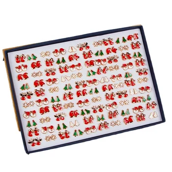100 pairs of Christmas gift cartoon Rhinestone hypoallergenic plastic needle cute children's earrings