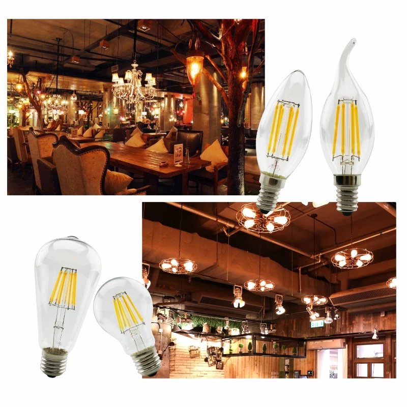 Retro Edison E27 E14 LED Filament Bulb Lamp 220V-240V Light Bulb C35 G45 A60 ST64 G80 G95 G125 Glass Bulb Vintage Candle Light