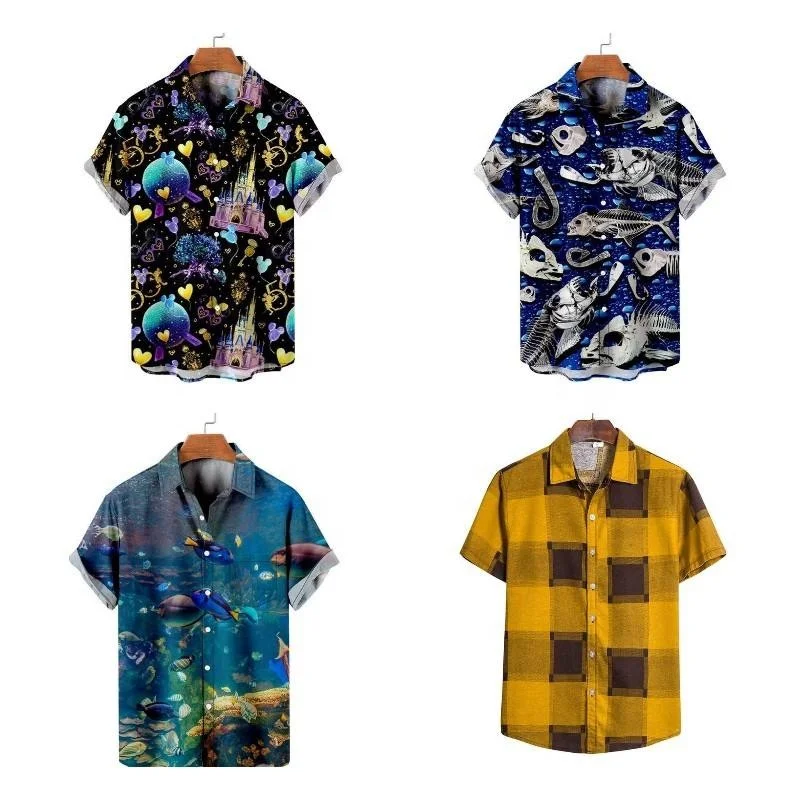 2024 new men's short -sleeved Hawaiian beach shirt men casual customized Hawaiian shirt