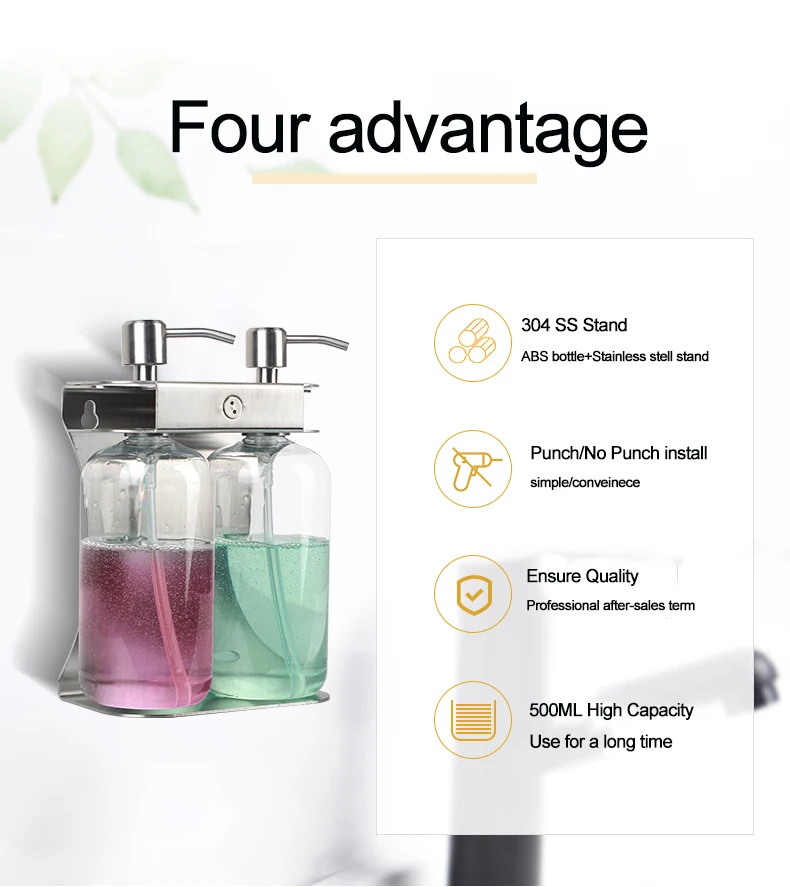 Refillable Wall Mounted Soap Dispenser, Stainless Steel Soap Dispenser Wall Mounted & Triple Heads Soap Dispenser