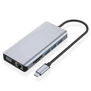 Trending Products Aluminium 8 In 1 USB-C Adapter PD Charging 4 Ports USB3.0 Video Converter USB Type C Hub Adapter