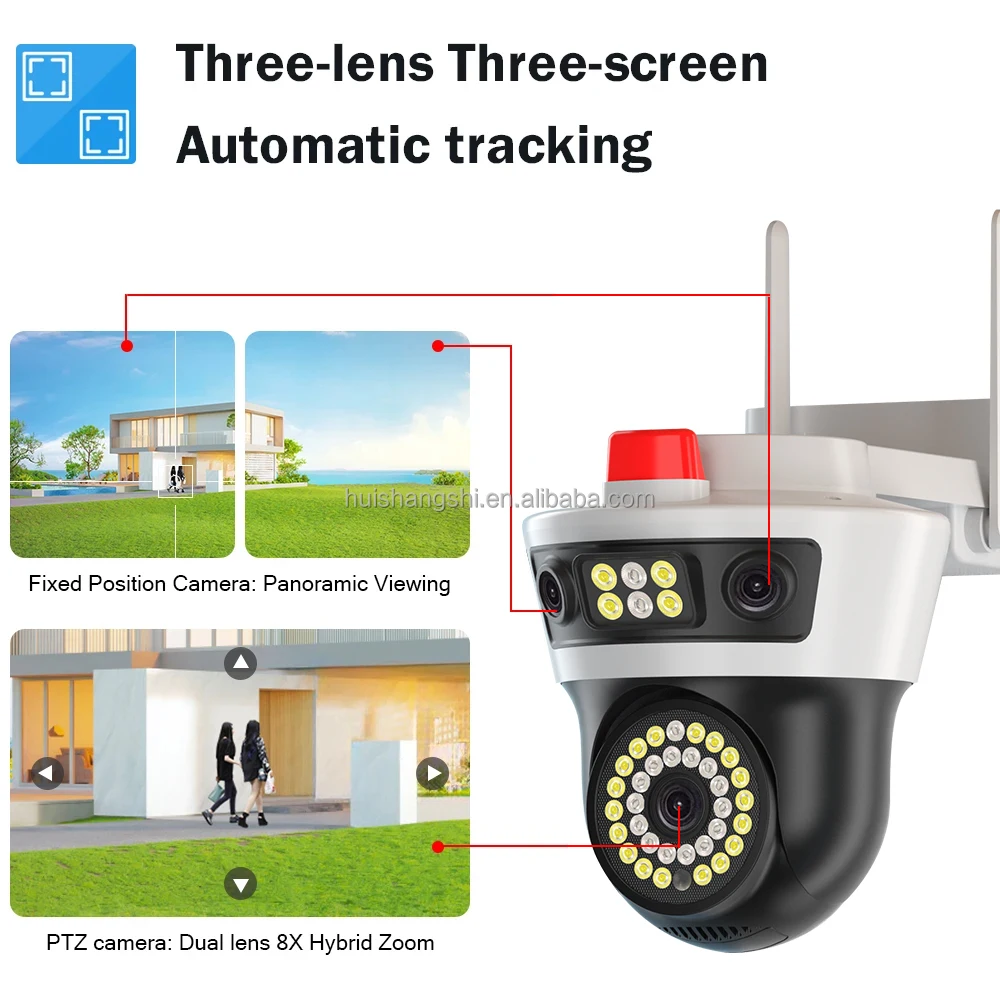 Yoosee 6K 12MP Security Camera Outdoor Three Lens Three Screen 360 View Ai Motion Detection PTZ Mini Home WiFi IP Camera