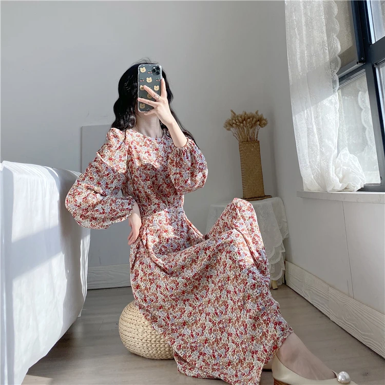 2022 Summer Hot Sell Long Dresses Women Elegant Fashionable Korean Floral Long Dresses