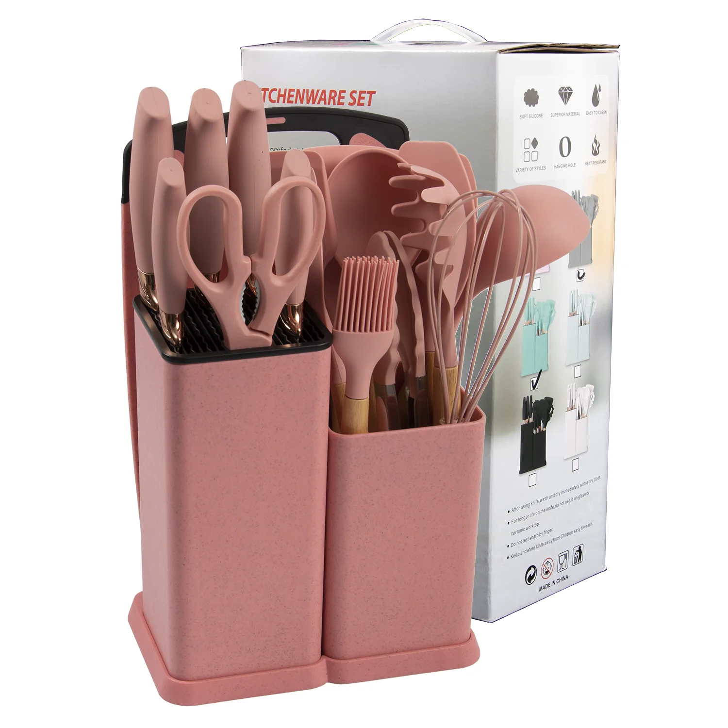 Wholesale Thick 19 Pcs set silicone kitchenware accessories cooking tools set spatula stirring kitchen utensils Wooden Handle