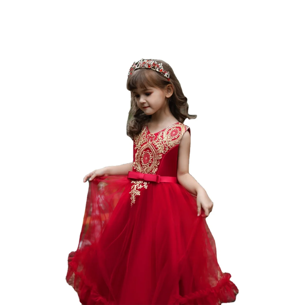 Fashion Long Princess Dress Girls Red ...