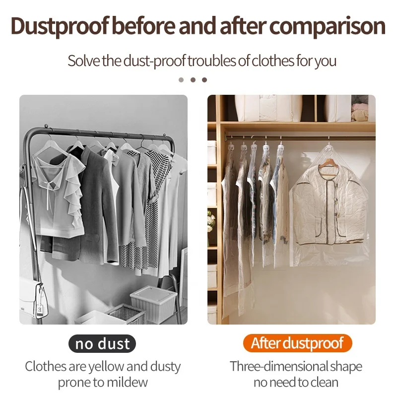 Odorless Dust-proof Hanging Garment Bag Custom Logo Plastic Vacuum Cleaner Dust Bag Suits Wardrobe Storage Organizer