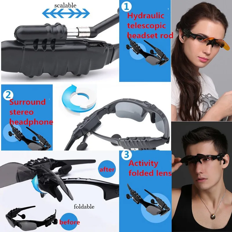 Outdoor Sports Sunglasses Smart Headphones BT 5.0 Polarized Glasses Wireless Headphones Sunglasses Headphones
