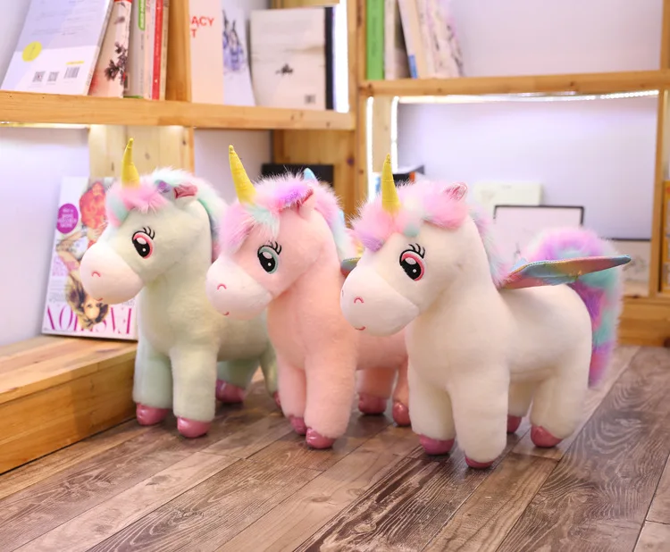 Fantastic Glow Rainbow Wings Unicorns Plush toy Giant Unicorn Toy Stuffed Animals Doll Fluffy Hair Fly Horse Toys for Child