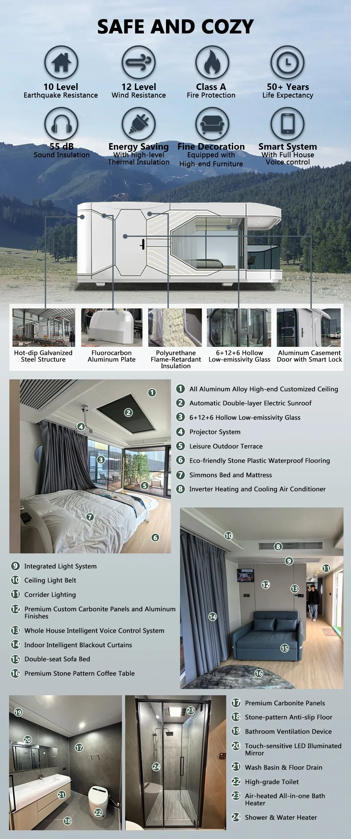 Mobile Ready Made Steel Design Modular Prefab Capsule Container House Luxury Price factory