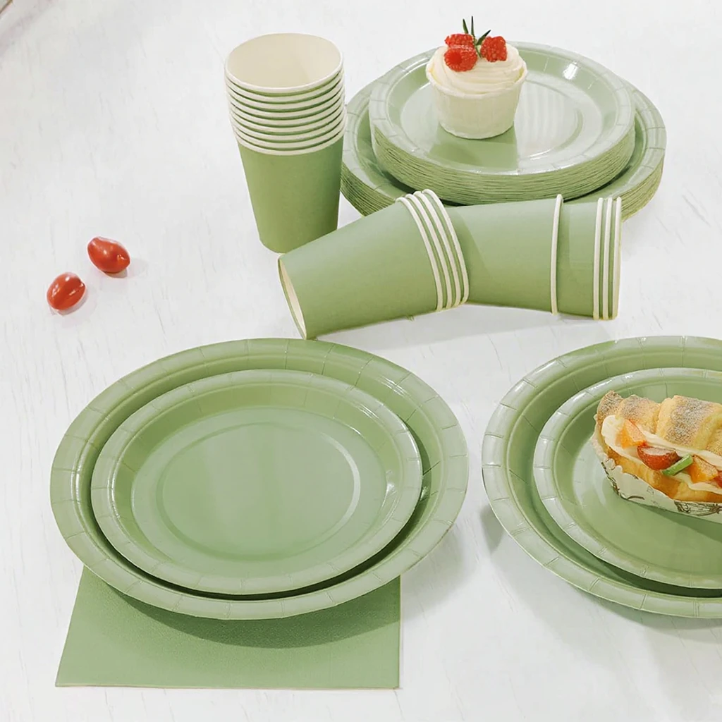 Pure Green Disposable Paper Tableware Set 20-Piece Elegant Environmentally Friendly Valentine's Day Christmas Halloween Easter manufacture