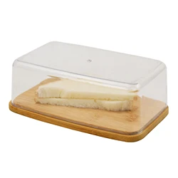 Natural Bamboo Wood Customizable Mini Antique Ceramic Bread Box With Bamboo Cutting Board Base With Lid For Kitchen Countertop