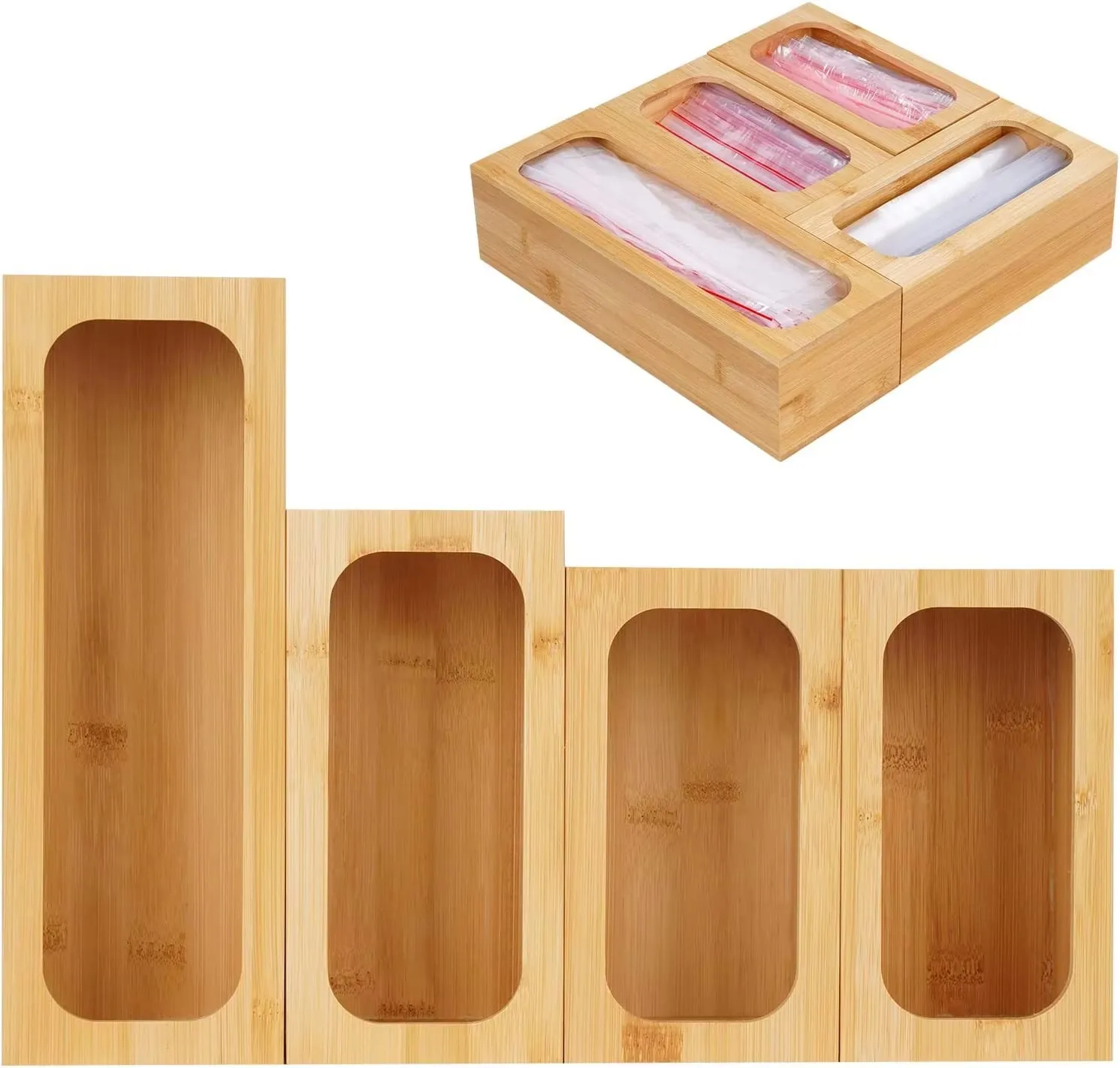 product bamboo ziplock bag dispenser organizers box bag holder drawer 4 in 1 storage organizer for sandwich gallon snack-3