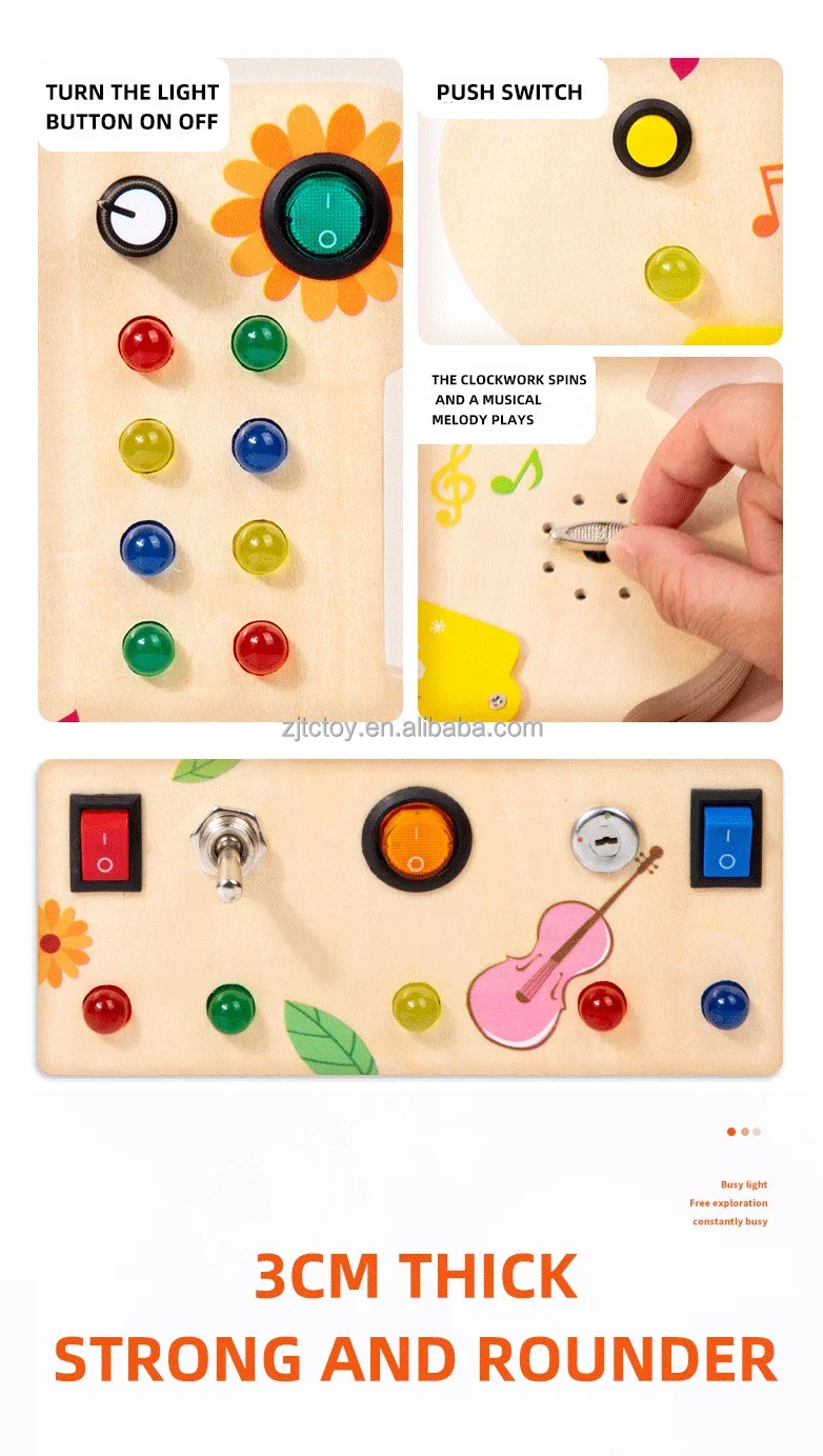 Planche d'activité en bois Montessori en forme de violon d'avion, jouets sensoriels occupés avec lumières LED pour la motricité des tout-petits