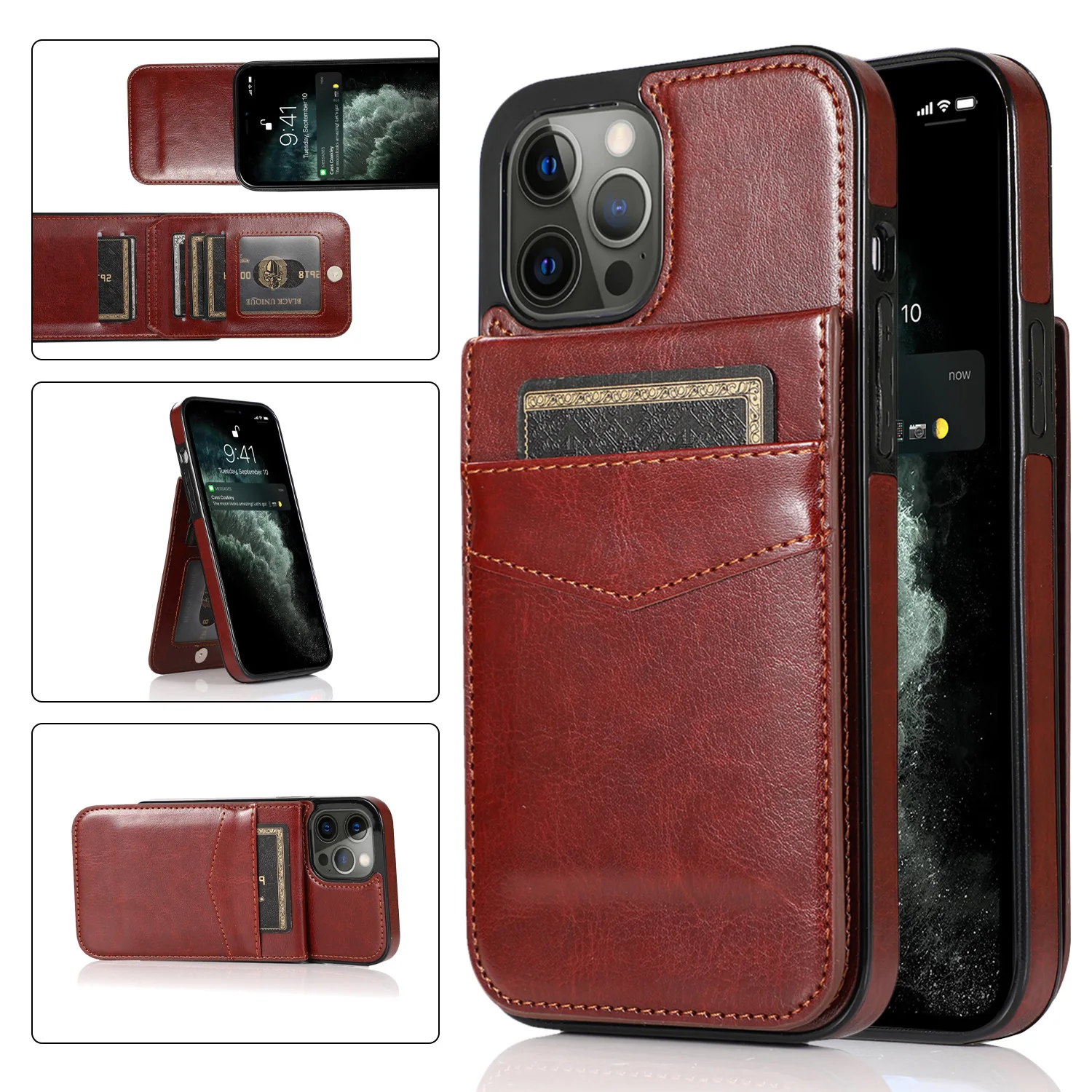 Luxury pu leather mobile phone cases for iphone 13 14 card holder wallet cover