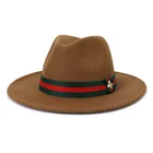 Brand Spring Autumn Winter Famous Brand Designer Quality Fedora Hat With Green Red Stripped Bee Ribbon
