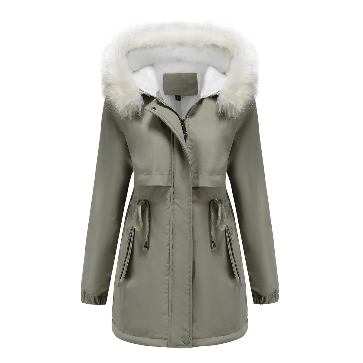 Womens Winter Hooded Parka Cotton Lined Down Coats Warm Fashion Lightweight With Zipper Portable Puffer Jackets