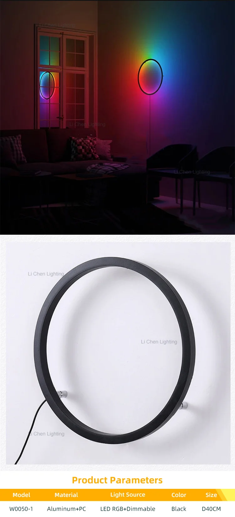 w0050 1 new product indoor decoration for living room metal round modern rgb led wall light-0