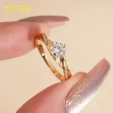 Elegant Solid 14K  Gold Ring for Women Round Cut Moissanite Diamond Engagement Wedding Rings Fashion Moissanite Ring