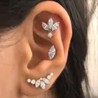14K Solid Gold Body Piercing Jewelry Triple Marquise Dangle Gemmed Top End Ear Cartilage