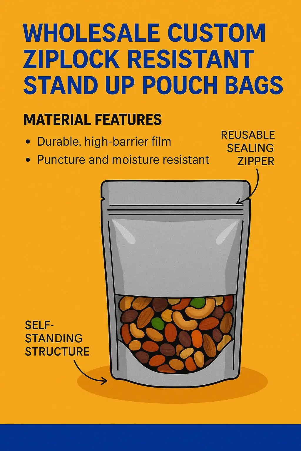 Custom Printed Food-Grade Child-Resistant Stand-Up Pouch for Gummy and Edible Packaging - detail 4