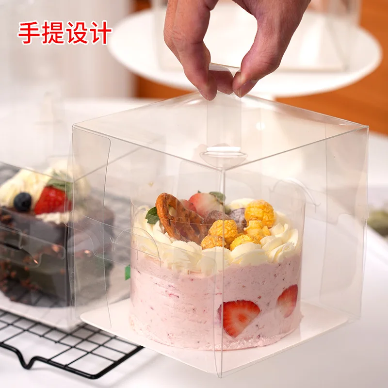 Hot sale Transparent Gift Box Mini 6Inch Clear Plastic with Handle Boxes Macaron Cupcake Packaging Cake Box