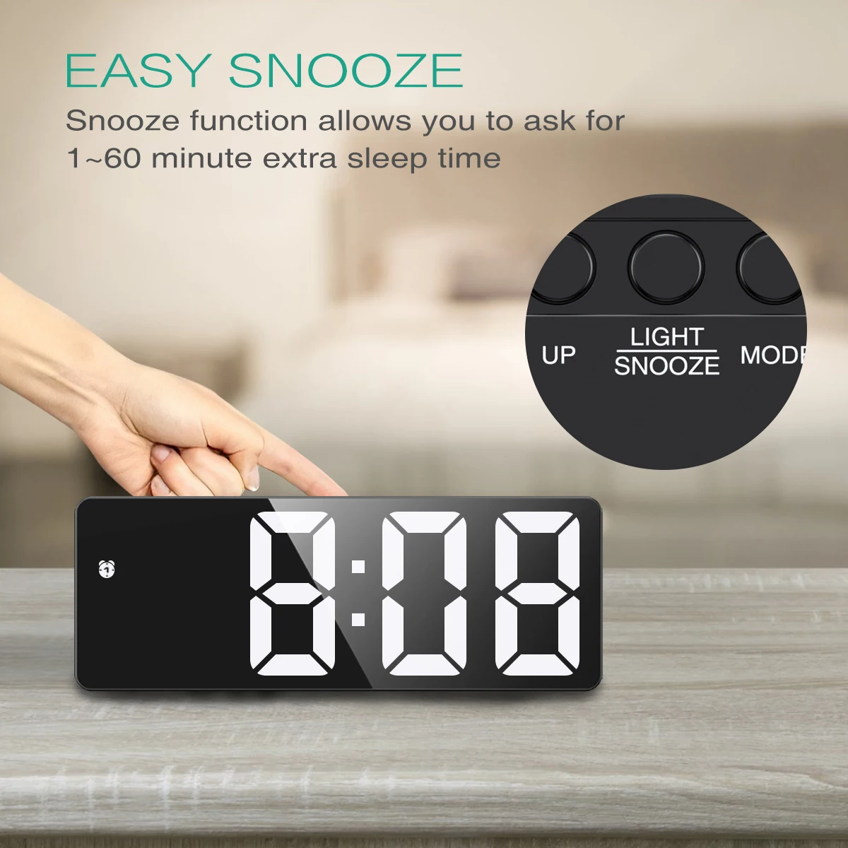 Oria Digital Alarm Clock Led Desktop Clock Voice Control Snooze Time