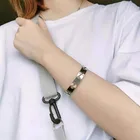 Silver Bangle Simple Handsome Personality Silver Titanium Steel Multi Ticks Open Bangle Bracelet
