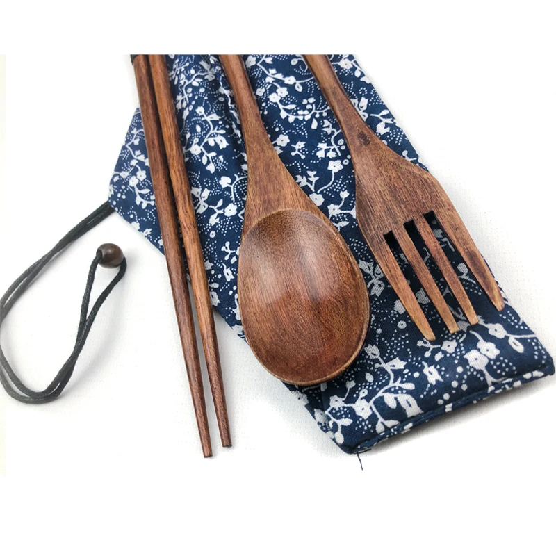 ECO-friendly Wooden Cutlery Set Travel Utensils Reusable Flatware sets