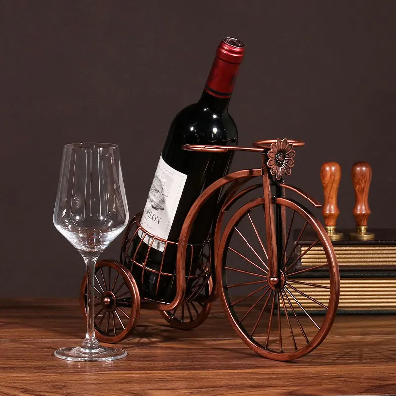 Retro Metal Iron Tricycle Wine Rack Ornament Wine Bottle Holder Rack